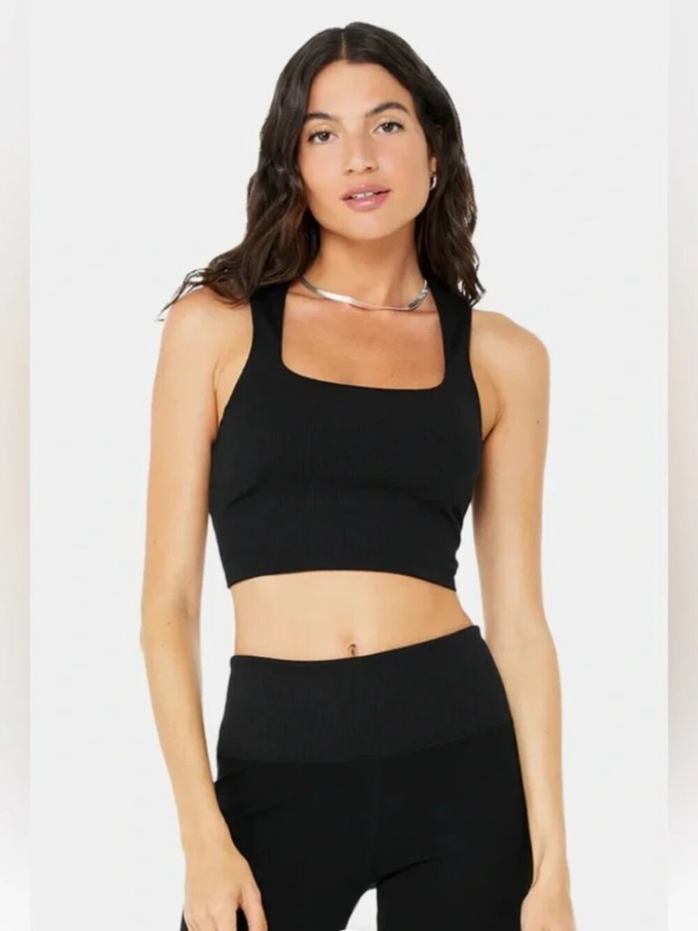 Alo Yoga Alosoft Black Ribbed Chic Bra Tank Crop Top L
